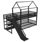 House Bunk Bed with Storage Stairs and Slide, Metal Frame with Safety Rails for Kids and Teens, Black