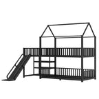 House Bunk Bed with Storage Stairs and Slide, Metal Frame with Safety Rails for Kids and Teens, Black
