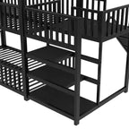 House Bunk Bed with Storage Stairs and Slide, Metal Frame with Safety Rails for Kids and Teens, Black