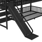 House Bunk Bed with Storage Stairs and Slide, Metal Frame with Safety Rails for Kids and Teens, Black