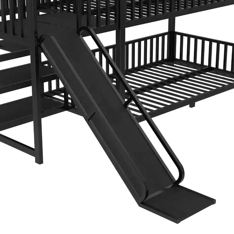 House Bunk Bed with Storage Stairs and Slide, Metal Frame with Safety Rails for Kids and Teens, Black
