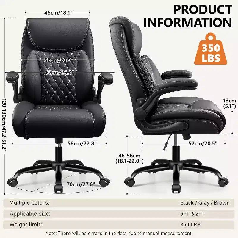 Ergonomic Office Chair with Lumbar Support, Adjustable Armrests & Wheels for Back Pain Relief