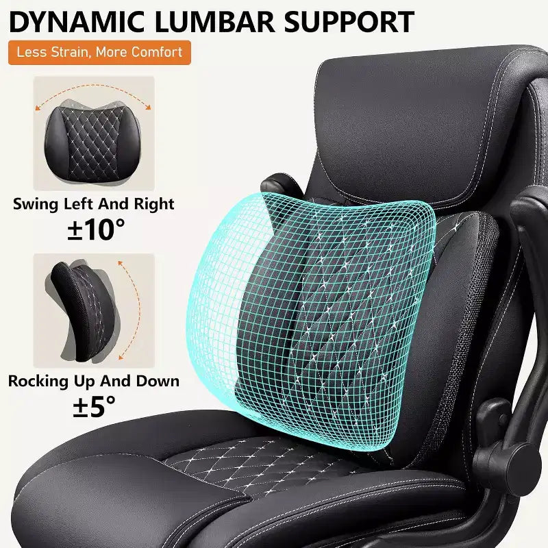 Ergonomic Office Chair with Lumbar Support, Adjustable Armrests & Wheels for Back Pain Relief