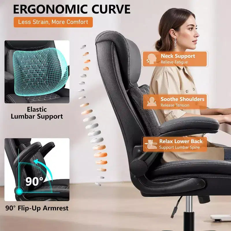 Ergonomic Office Chair with Lumbar Support, Adjustable Armrests & Wheels for Back Pain Relief