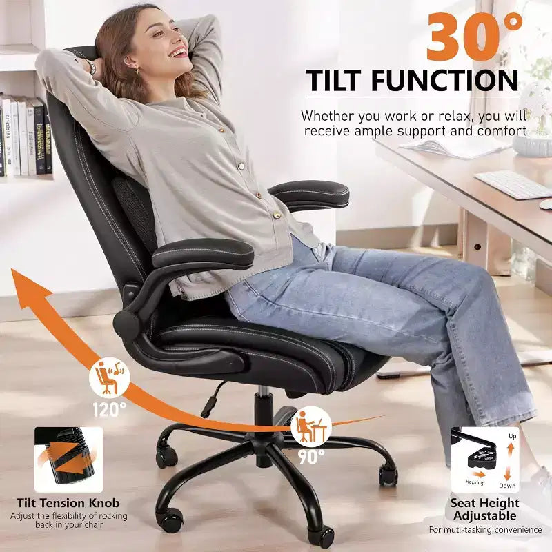 Ergonomic Office Chair with Lumbar Support, Adjustable Armrests & Wheels for Back Pain Relief