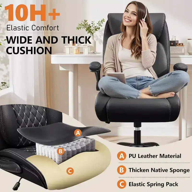 Ergonomic Office Chair with Lumbar Support, Adjustable Armrests & Wheels for Back Pain Relief