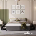 Coolmee King Size Bed Frame with 4 Storage Drawers, King Platform Bed with Linen Fabric Upholstered and Wooden Slats Support, No Box Spring Needed