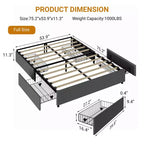 King Size Bed Frame with 4 Storage Drawers, Platform Bed with Linen Fabric Upholstered and Wooden Slats Support, No Box Spring Needed