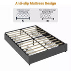 King Size Bed Frame with 4 Storage Drawers, Platform Bed with Linen Fabric Upholstered and Wooden Slats Support, No Box Spring Needed
