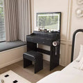 Large Mirror Vanity Desk with Power Outlet, 5 Drawers, 3 Lighting Modes, Black