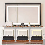 Large Mirror Vanity Desk with Power Outlet, 5 Drawers, 3 Lighting Modes, Black