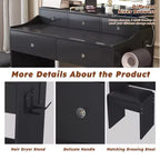 Large Mirror Vanity Desk with Power Outlet, 5 Drawers, 3 Lighting Modes, Black