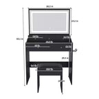 Large Mirror Vanity Desk with Power Outlet, 5 Drawers, 3 Lighting Modes, Black