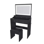 Large Mirror Vanity Desk with Power Outlet, 5 Drawers, 3 Lighting Modes, Black