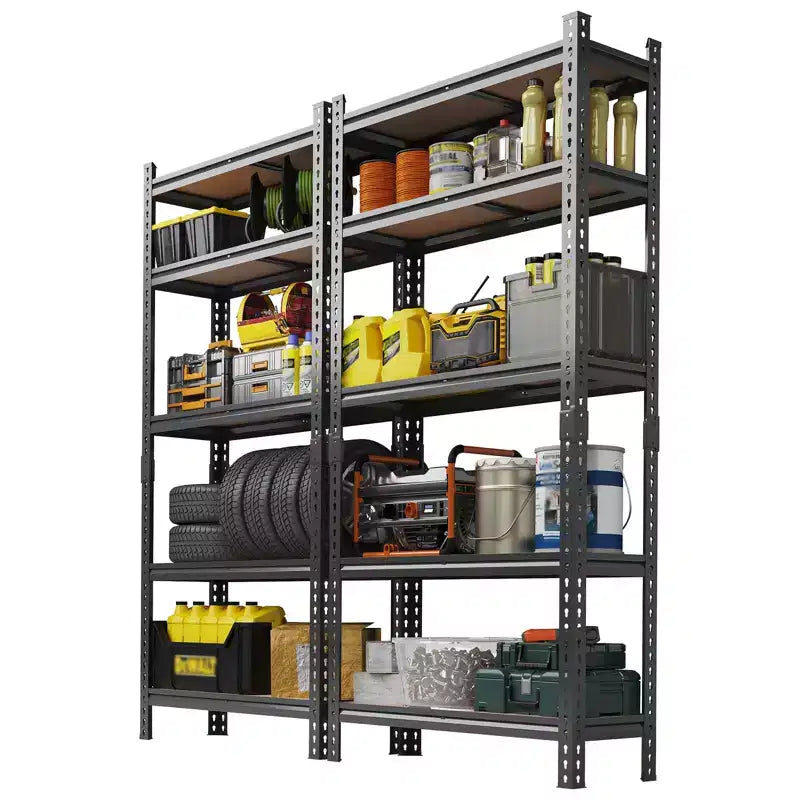 Heavy Duty 5-Tier Metal Storage Shelf  Adjustable Steel Shelving Rack  Industrial Black Organizer for Garage, Warehouse, Basement