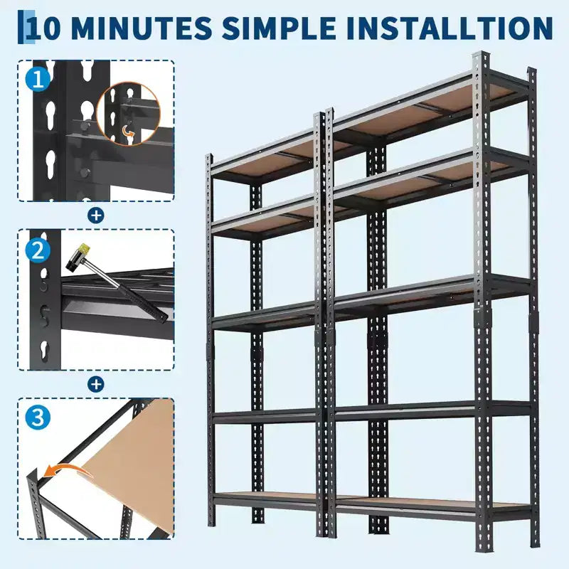 Heavy Duty 5-Tier Metal Storage Shelf, Adjustable Steel Shelving Rack for Garage, Warehouse & Basement