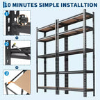 Heavy Duty 5-Tier Metal Storage Shelf, Adjustable Steel Shelving Rack for Garage, Warehouse & Basement
