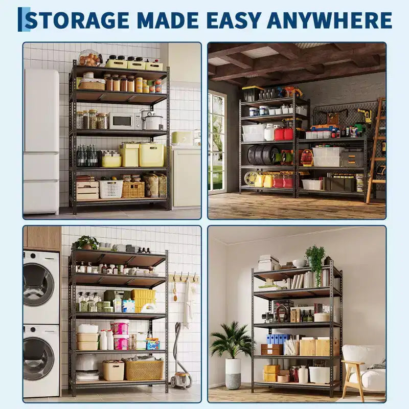 Heavy Duty 5-Tier Metal Storage Shelf, Adjustable Steel Shelving Rack for Garage, Warehouse & Basement