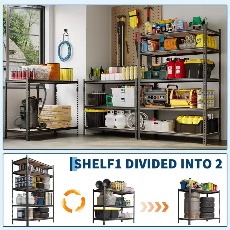 Heavy Duty 5-Tier Metal Storage Shelf, Adjustable Steel Shelving Rack for Garage, Warehouse & Basement