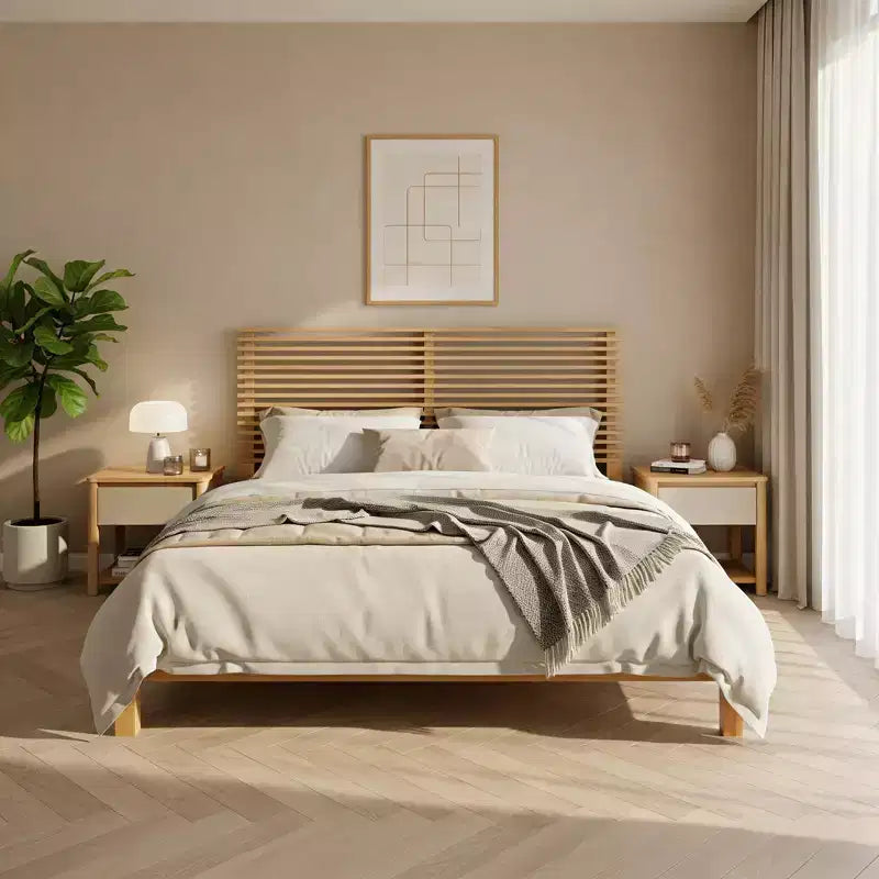 Queen/King Size Minimalist Platform Bed Frame with Headboard - ModernLuxe
