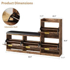 Shoe Storage Cabinet with Bench, 4 Flip-Drawer Entryway Organizer with Adjustable Cushioned Seat and Removable Shelves