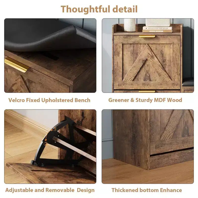 Shoe Storage Cabinet with Bench, 4 Flip-Drawer Entryway Organizer with Adjustable Cushioned Seat and Removable Shelves