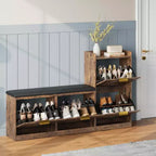 Shoe Storage Cabinet with Bench, 4 Flip-Drawer Entryway Organizer with Adjustable Cushioned Seat and Removable Shelves