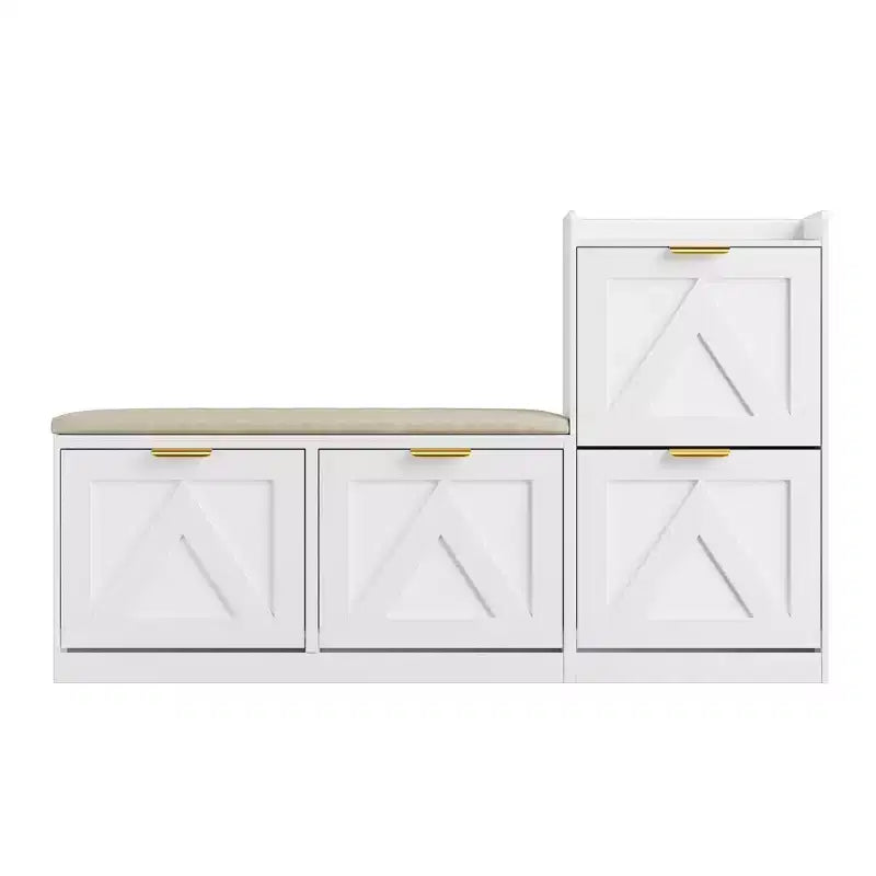 Shoe Storage Cabinet with Bench, 4 Flip-Drawer Entryway Organizer with Adjustable Cushioned Seat and Removable Shelves