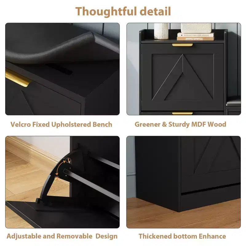 Shoe Storage Cabinet with Bench, 4 Flip-Drawer Entryway Organizer with Adjustable Cushioned Seat and Removable Shelves