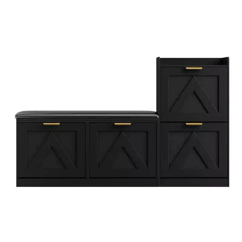 Shoe Storage Cabinet with Bench, 4 Flip-Drawer Entryway Organizer with Adjustable Cushioned Seat and Removable Shelves