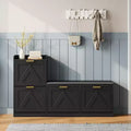 Coolmee Shoe Storage Cabinet with Bench, 4 Flip-Drawer Entryway Shoe Organizer with Adjustable Left/Right Cushioned Seat and Removable Shelves