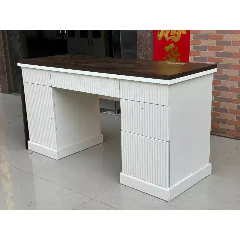 60 Modern Executive Desk with Storage Cabinet and Drawer  Burlywood Fluted Computer Writing Desk for Home Office, Living Room & Bedroom