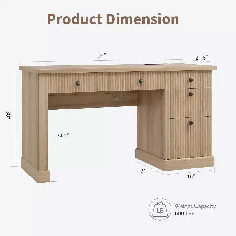 60" Modern Executive Desk with Storage Cabinet and Drawer – Burlywood Computer Writing Desk for Home Office, Living Room & Bedroom