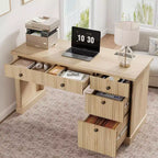 60" Modern Executive Desk with Storage Cabinet and Drawer – Burlywood Computer Writing Desk for Home Office, Living Room & Bedroom