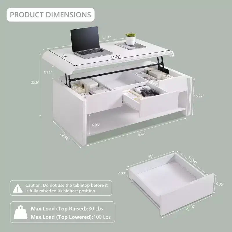 Lift Top Coffee Table with Storage, 47" Modern Coffee Table with Hidden Compartment