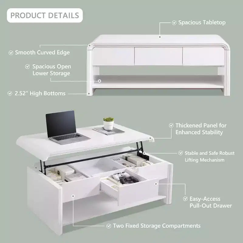 Lift Top Coffee Table with Storage, 47" Modern Coffee Table with Hidden Compartment