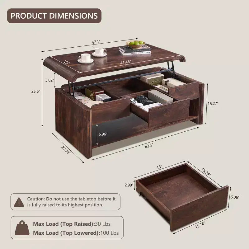 Lift Top Coffee Table with Storage, 47" Modern Coffee Table with Hidden Compartment