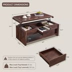 Lift Top Coffee Table with Storage, 47" Modern Coffee Table with Hidden Compartment