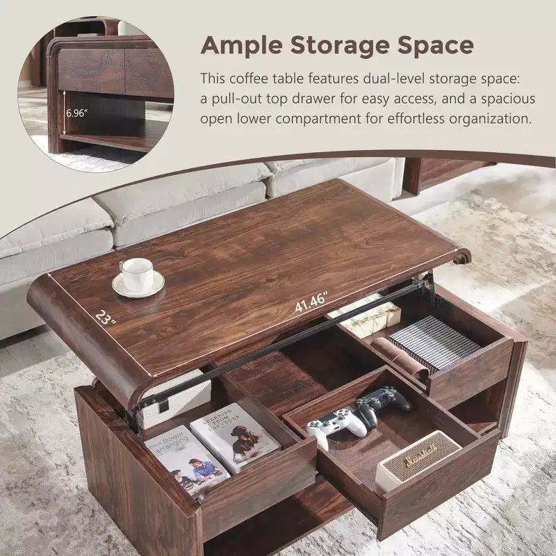 Lift Top Coffee Table with Storage, 47" Modern Coffee Table with Hidden Compartment