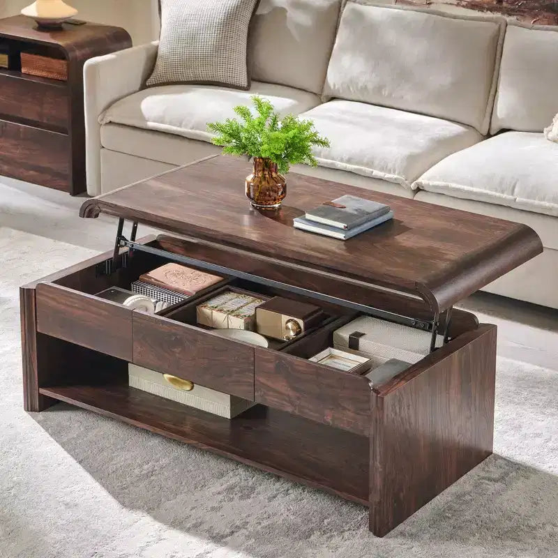 Lift Top Coffee Table with Storage, 47 Modern Coffee Table with Hidden Compartment, Wood Rectangle Center Table for Living Room, Home Office