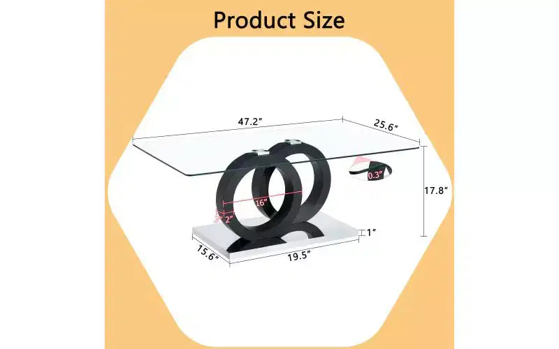 Glass Top Coffee Table with Interlocking Circular Base | Modern MDF Frame | Easy Assembly