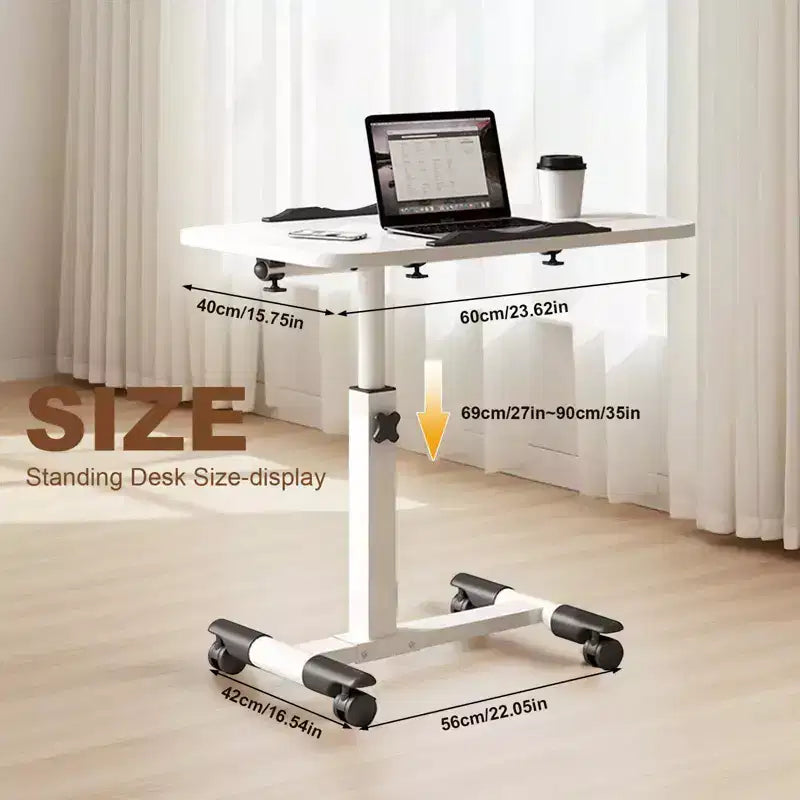 Overbed Table with Wheels, Adjustable Height Foldable Side Table, Portable Laptop Desk for Home Office, Black