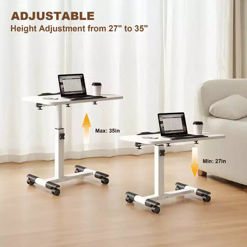 Overbed Table with Wheels, Adjustable Height Foldable Side Table, Portable Laptop Desk for Home Office, Black