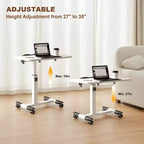 Overbed Table with Wheels, Adjustable Height Foldable Side Table, Portable Laptop Desk for Home Office, Black