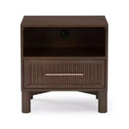 Fluted Cubby Nightstand with 1 Drawer, Electrical Outlet and Brass Handle