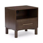 Fluted Cubby Nightstand with 1 Drawer, Electrical Outlet and Brass Handle