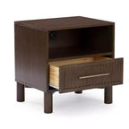 Fluted Cubby Nightstand with 1 Drawer, Electrical Outlet and Brass Handle