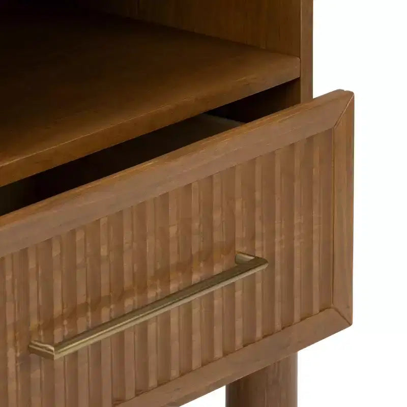 Fluted Cubby Nightstand with 1 Drawer, Electrical Outlet and Brass Handle