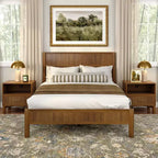 Fluted Cubby Nightstand with 1 Drawer, Electrical Outlet and Brass Handle