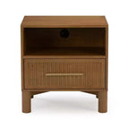 Fluted Cubby Nightstand with 1 Drawer, Electrical Outlet and Brass Handle